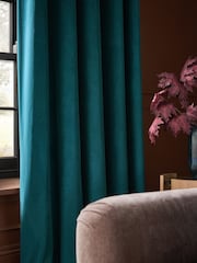 Blue Bright Teal Matte Velvet Blackout/Thermal Eyelet Curtains - Image 6 of 7