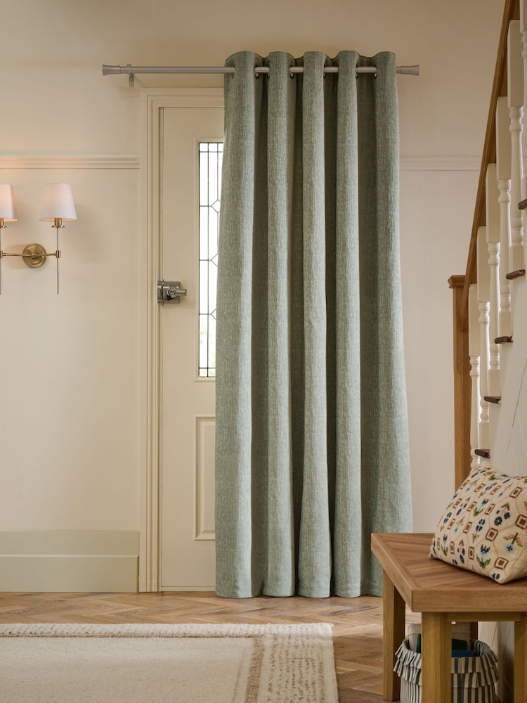 Sage Green Heavyweight Chenille Super Thermal Eyelet Door Curtain - Image 1 of 4 Sage Green Heavyweight Chenille Super Thermal Eyelet Door Curtain - Image 1 of 4