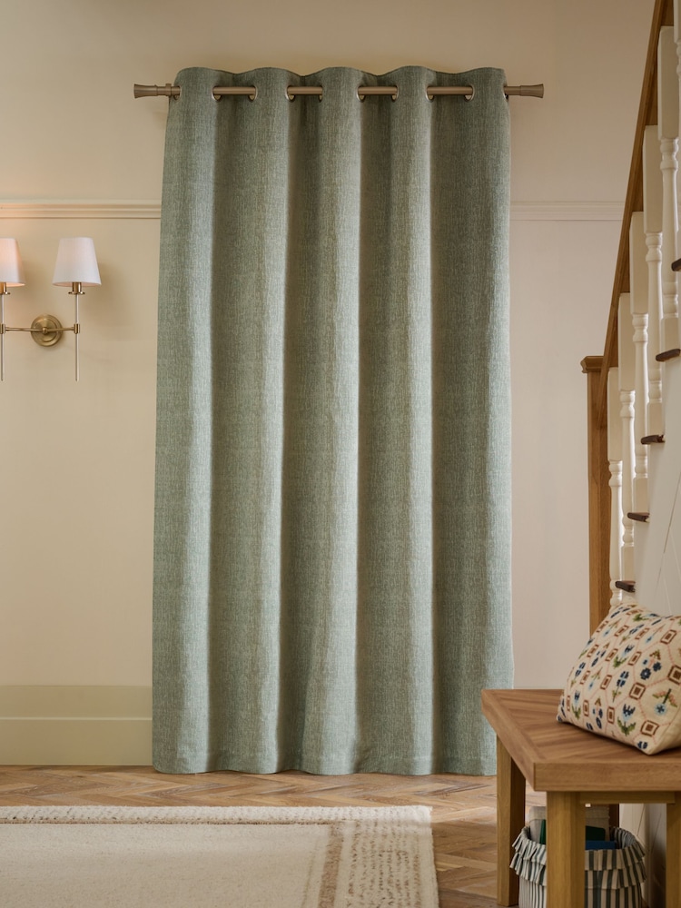 Sage Green Heavyweight Chenille Super Thermal Eyelet Door Curtain - Image 2 of 4 Sage Green Heavyweight Chenille Super Thermal Eyelet Door Curtain - Image 2 of 4