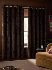 Chocolate Brown Blackout/Thermal Plush Chenille Eyelet Curtains - Image 2 of 6