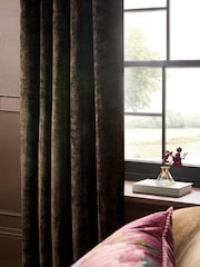 Chocolate Brown Blackout/Thermal Plush Chenille Eyelet Curtains - Image 5 of 6