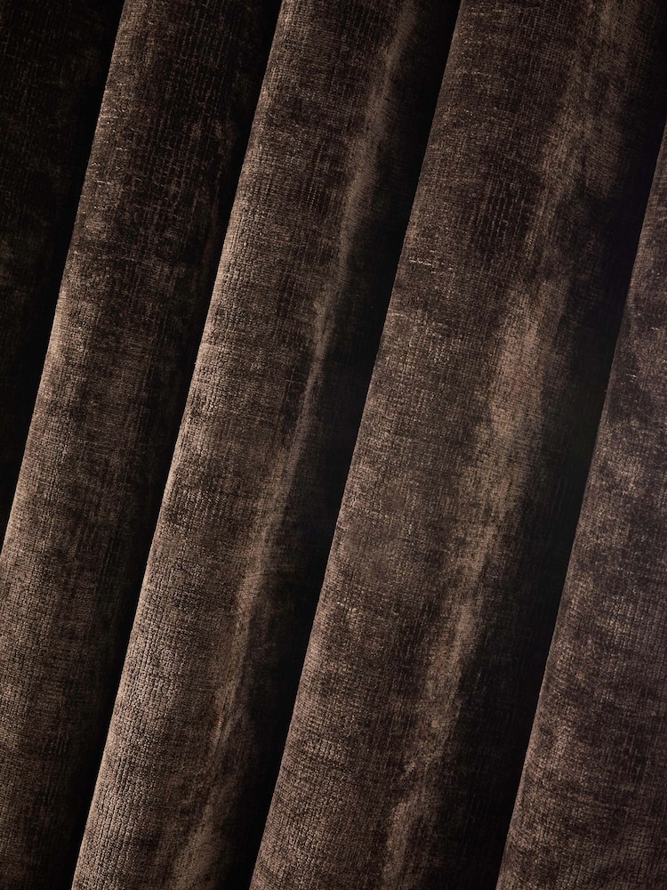 Chocolate Brown Blackout/Thermal Plush Chenille Eyelet Curtains - Image 6 of 6