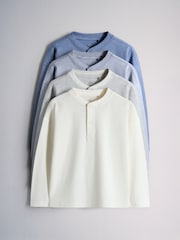 The Set 4 Pack Textured Stripe Long Sleeve Henley T-Shirts Blue/White/Grey Marl - Image 1 of 7