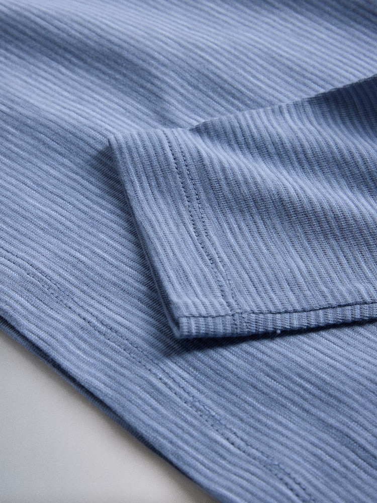 The Set 4 Pack Textured Stripe Long Sleeve Henley T-Shirts Blue/White/Grey Marl - Image 7 of 7