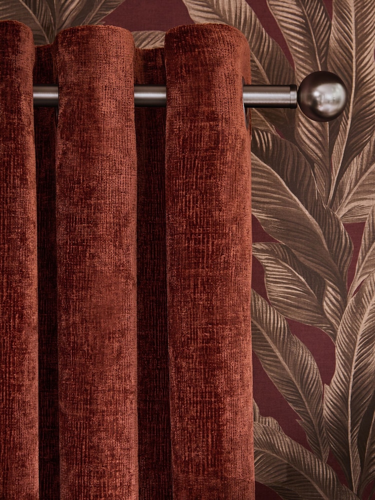 Rust Brown Blackout/Thermal Plush Chenille Eyelet Curtains - Image 1 of 7