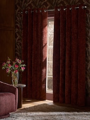 Rust Brown Blackout/Thermal Plush Chenille Eyelet Curtains - Image 5 of 7
