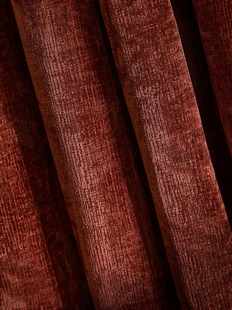 Rust Brown Blackout/Thermal Plush Chenille Eyelet Curtains - Image 7 of 7