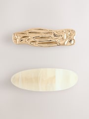 Gold Tone/Cream Resin Metal Hair Barette Slides 2 Pack - Image 1 of 3