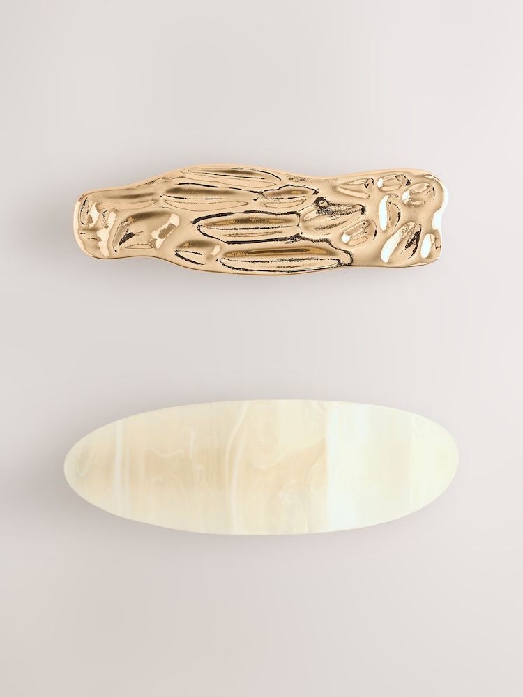 Gold Tone/Cream Resin Metal Hair Barette Slides 2 Pack - Image 1 of 3