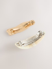 Gold Tone/Cream Resin Metal Hair Barette Slides 2 Pack - Image 2 of 3