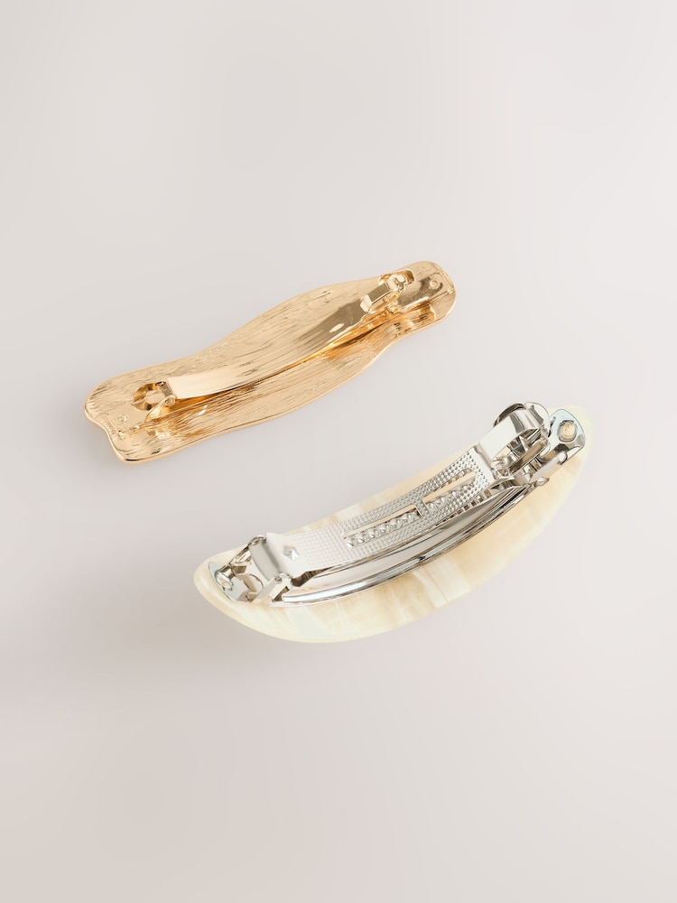 Gold Tone/Cream Resin Metal Hair Barette Slides 2 Pack - Image 2 of 3