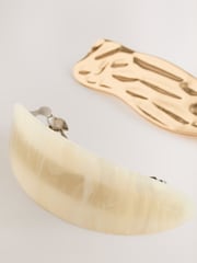 Gold Tone/Cream Resin Metal Hair Barette Slides 2 Pack - Image 3 of 3