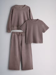 The Set 3 Piece Washed Heavyweight Jersey Crew Neck Short Sleeve T-Shirt and Joggers Set Purple - Image 2 of 13