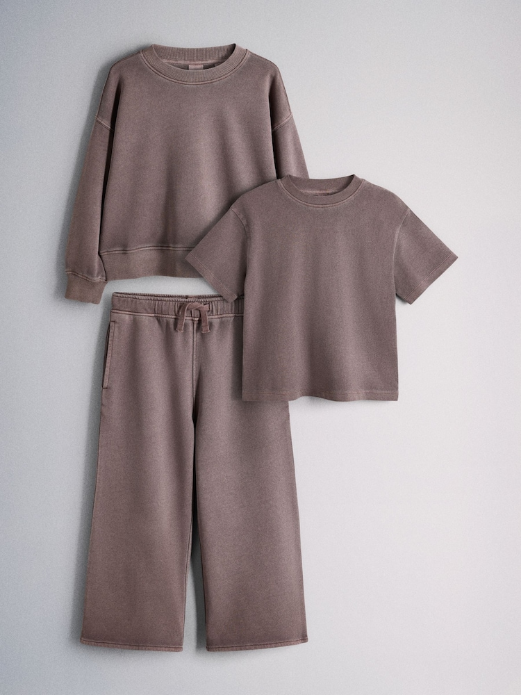 The Set 3 Piece Washed Heavyweight Jersey Crew Neck Short Sleeve T-Shirt and Joggers Set Purple - Image 2 of 13 The Set 3 Piece Washed Heavyweight Jersey Crew Neck Short Sleeve T-Shirt and Joggers Set Purple - Image 2 of 13