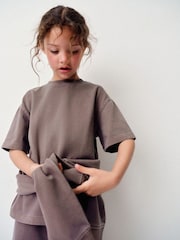 The Set 3 Piece Washed Heavyweight Jersey Crew Neck Short Sleeve T-Shirt and Joggers Set Purple - Image 4 of 13
