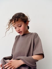 The Set 3 Piece Washed Heavyweight Jersey Crew Neck Short Sleeve T-Shirt and Joggers Set Purple - Image 5 of 13