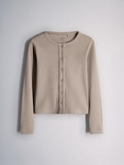 The Set 6 Piece Zip Through Hoodie Crew Rib Cardigan Short Sleeve Rib T-Shirt and Wide Leg Leggings Set White/Pink/Light Brown - Image 5 of 9