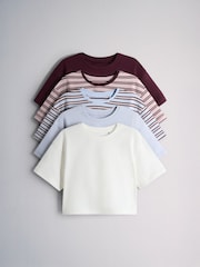 The Set 5 Pack Short Sleeve Oversized T-Shirts Red Stripe/Light Blue/White - Image 1 of 8