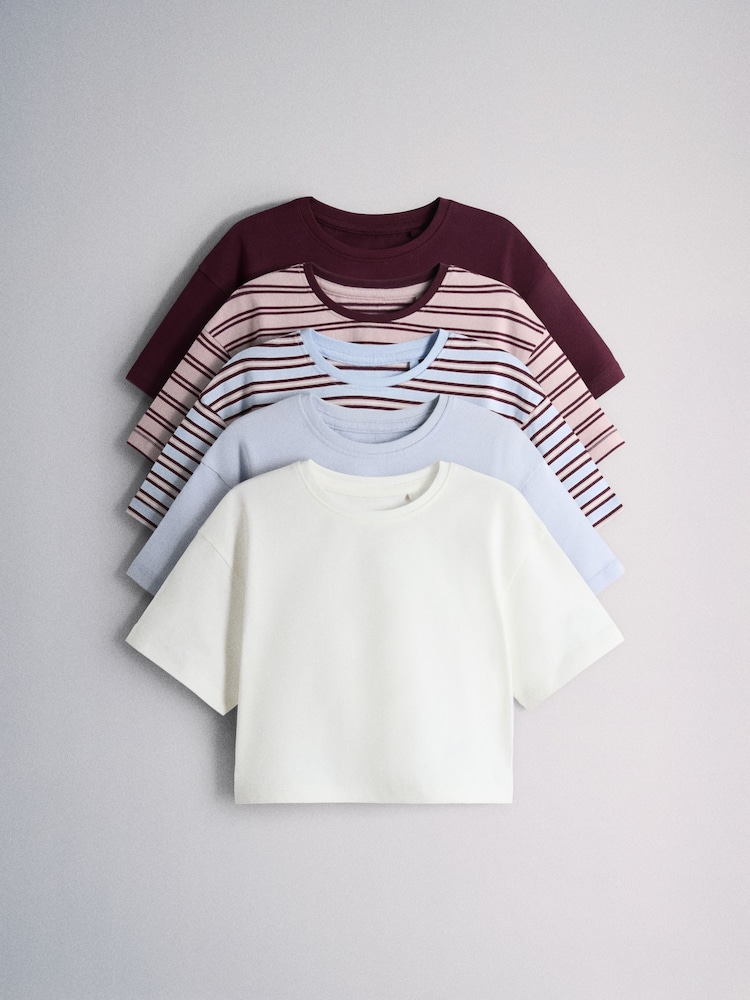 The Set 5 Pack Short Sleeve Oversized T-Shirts Red Stripe/Light Blue/White - Image 1 of 8