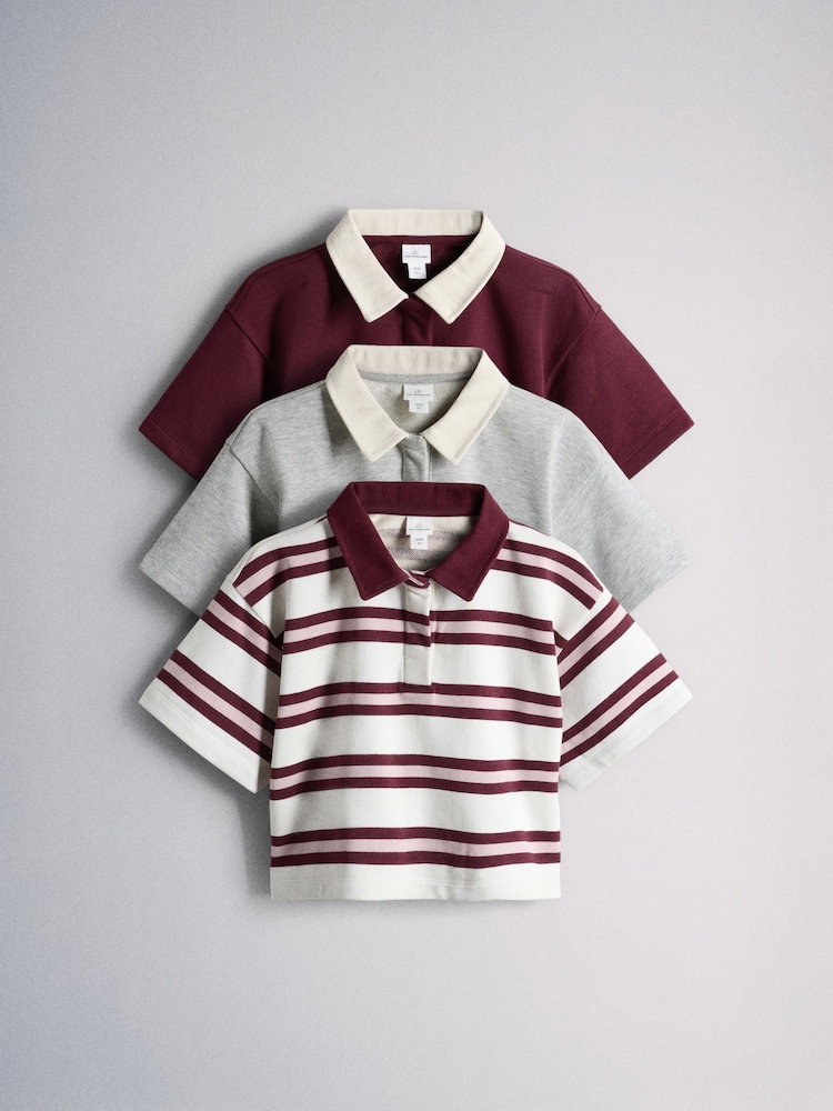 The Set 3 Pack Relaxed Short Sleeve Rugby Shirts Grey /Ecru Stripe/Burgandy - Image 1 of 13 The Set 3 Pack Relaxed Short Sleeve Rugby Shirts Grey /Ecru Stripe/Burgandy - Image 1 of 13