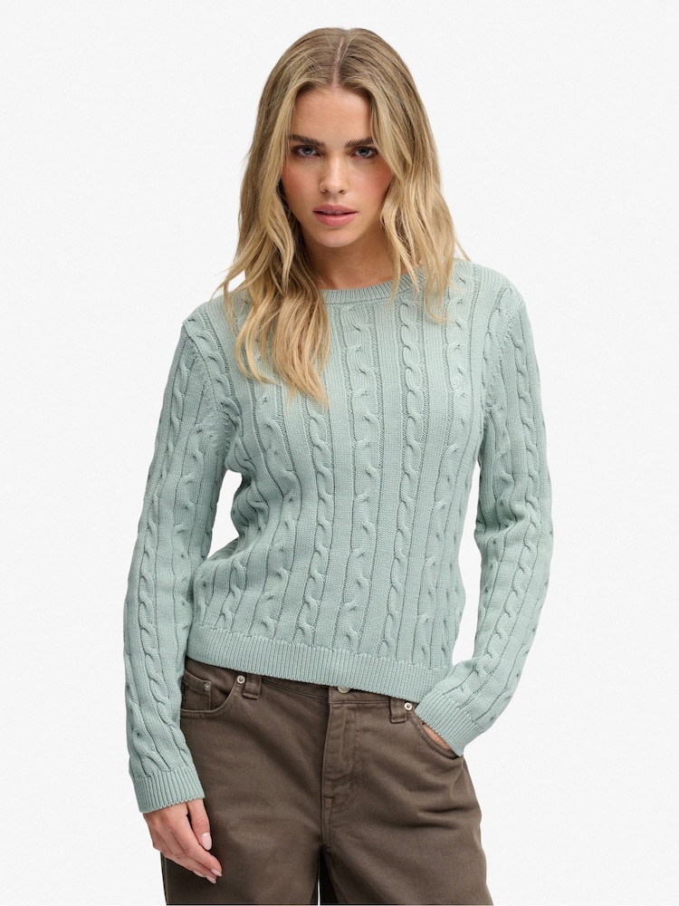 Superdry Mint Green Essentials Cable Jumper - Image 1 of 5