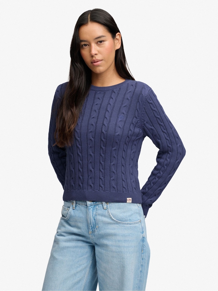 Superdry Blue Essentials Cable Jumper - Image 1 of 7