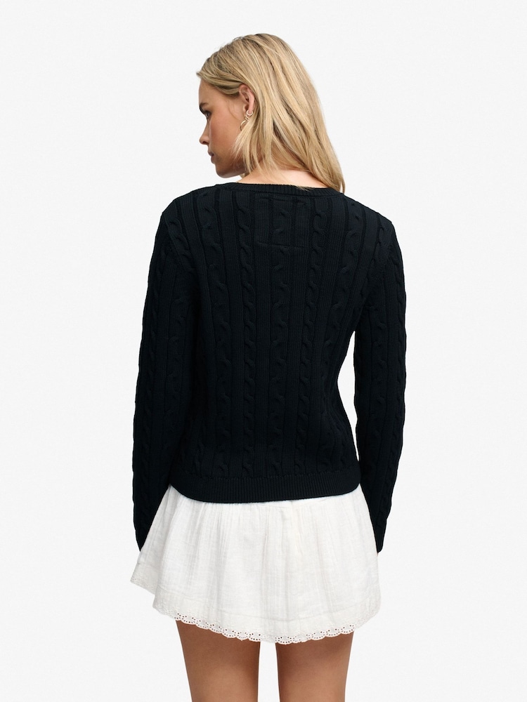 Superdry Navy Blue Essentials Cable Jumper - Image 2 of 7