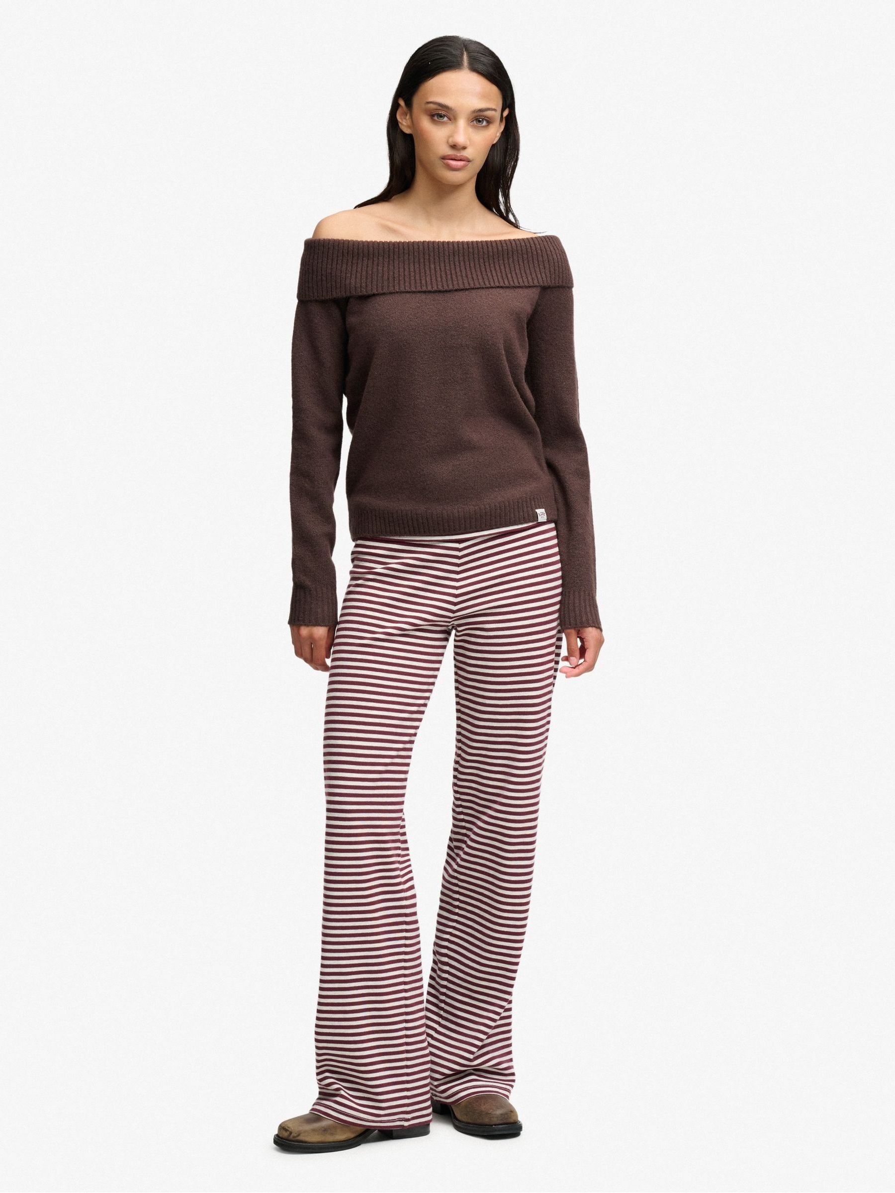 Superdry Women's Brown Bardot Knitted Jumper - Image 1
