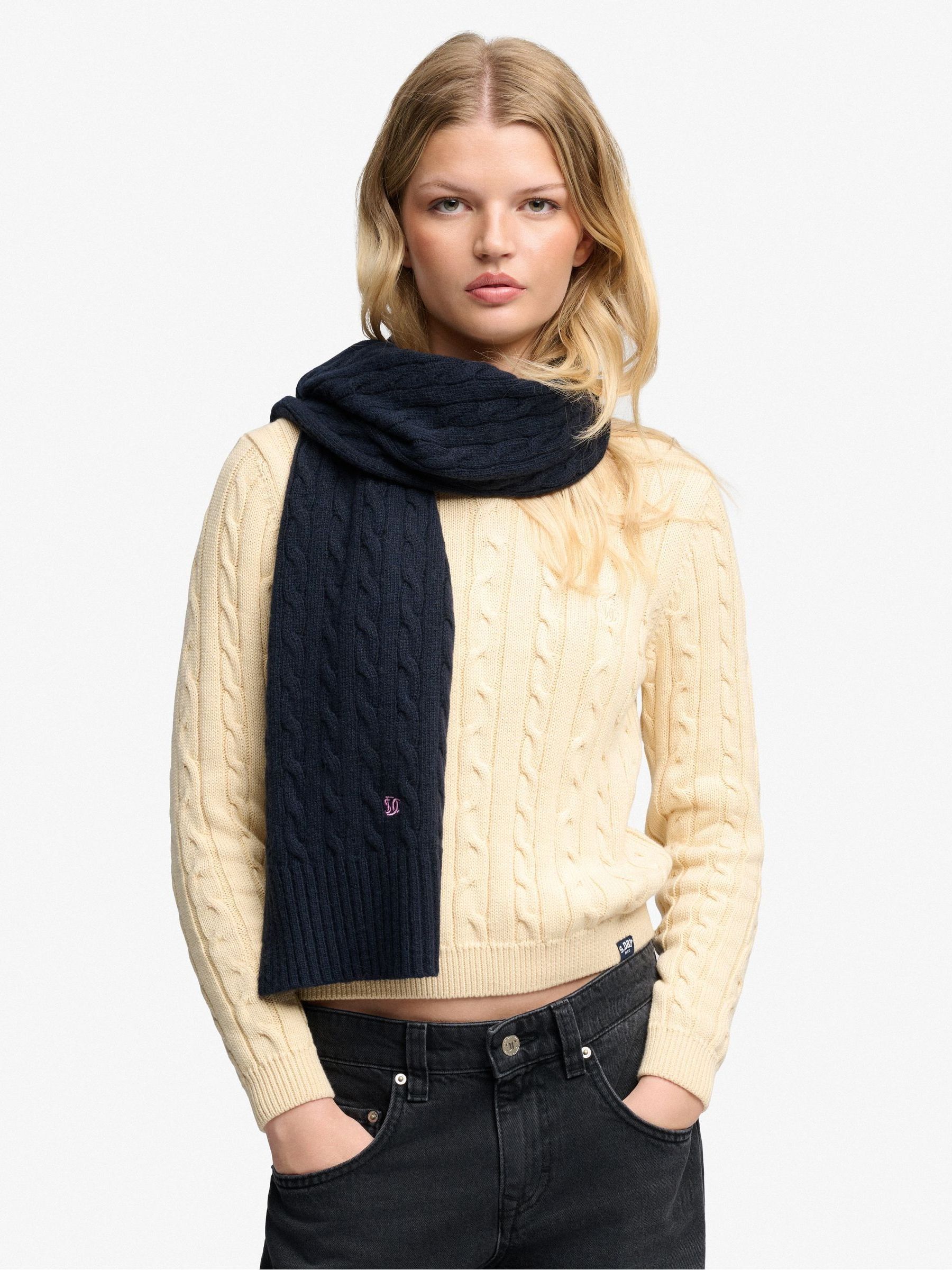 Superdry Women's Blue Premium Cable Knit Scarf - Image 1