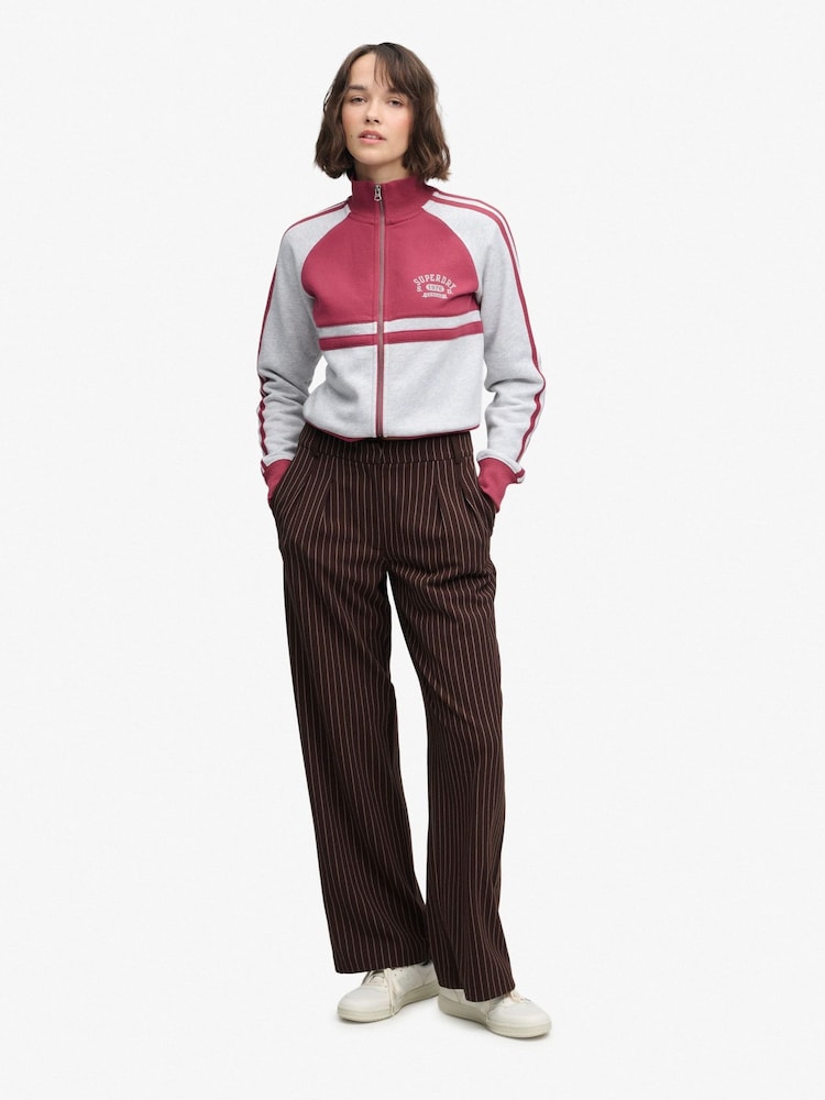 Superdry Brown Mid Rise Pinstripe Trousers - Image 1 of 7