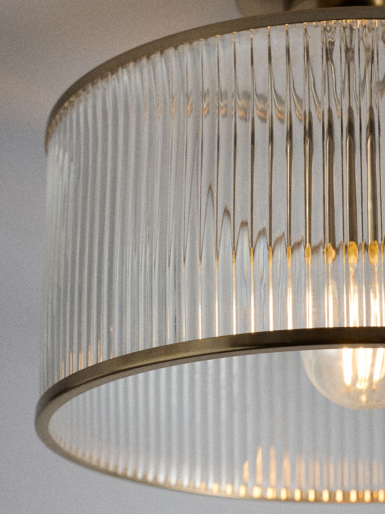 The Set 2 Pack Brass Ribbed Glass Flush Ceiling Lights - Image 5 of 5