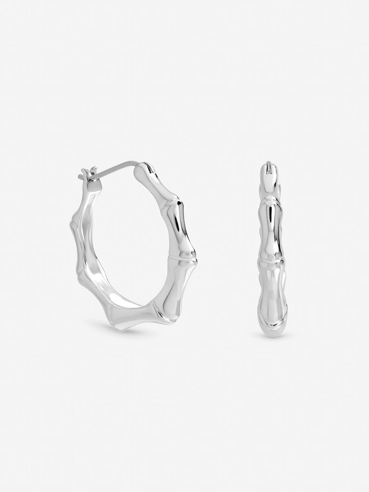 Inicio Sterling Silver Plated Polished Bamboo Hoops Earrings - Image 1 of 3