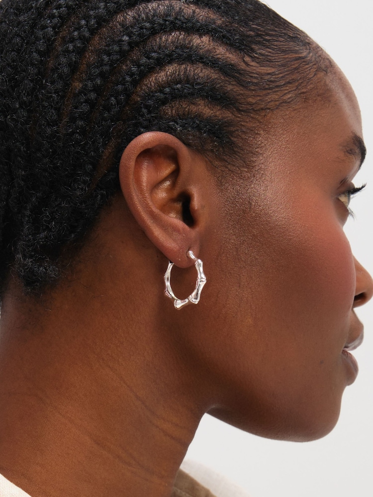 Inicio Sterling Silver Plated Polished Bamboo Hoops Earrings - Image 2 of 3