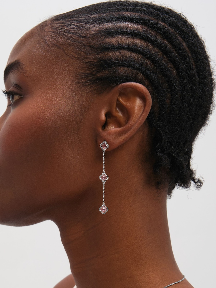 Inicio Sterling Silver Plated Vintage Rose Fine Triple Clover Drop Earrings - Image 2 of 3