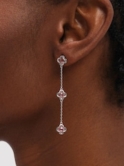 Inicio Sterling Silver Plated Vintage Rose Fine Triple Clover Drop Earrings - Image 3 of 3