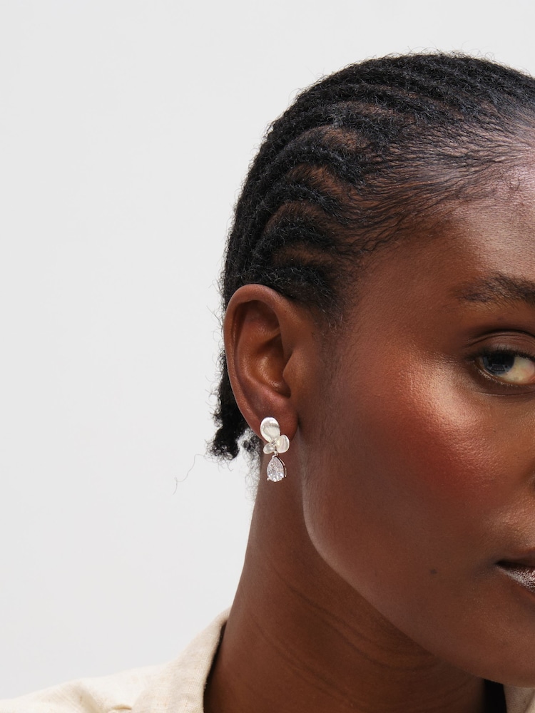 Inicio Sterling Silver Plated Satin Floral Drop Earrings - Image 2 of 3