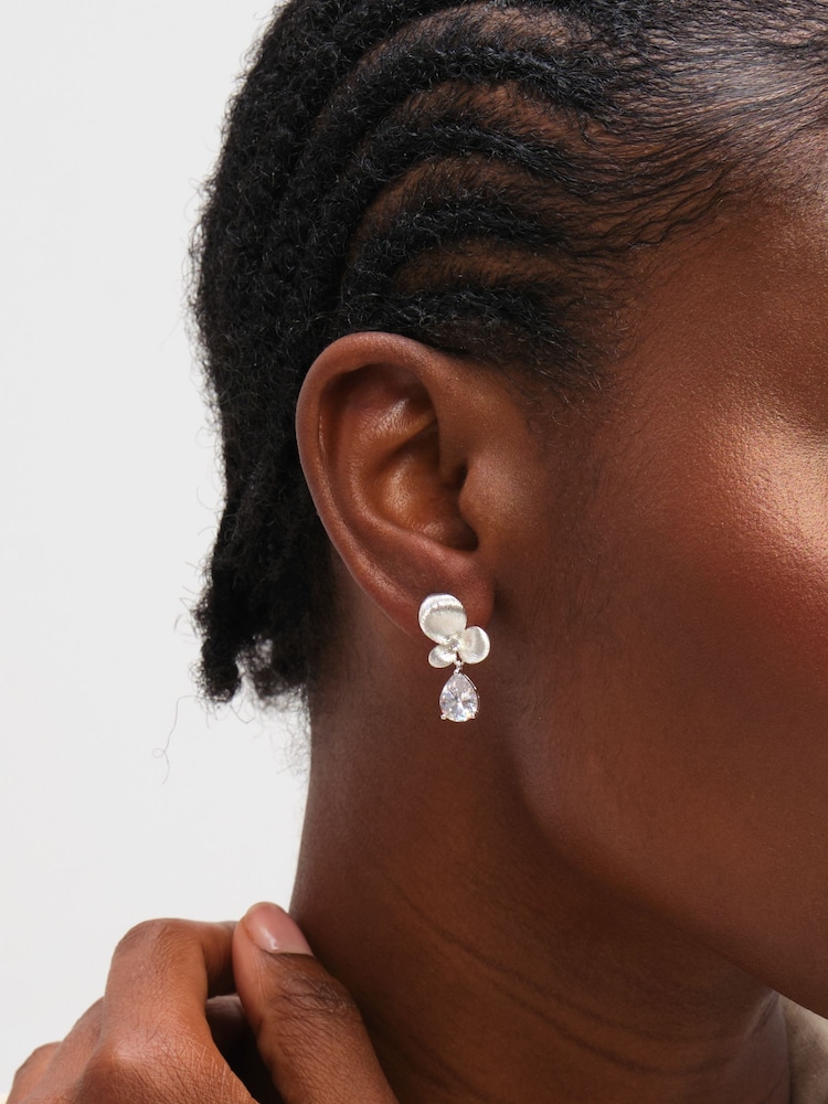 Inicio Sterling Silver Plated Satin Floral Drop Earrings - Image 3 of 3