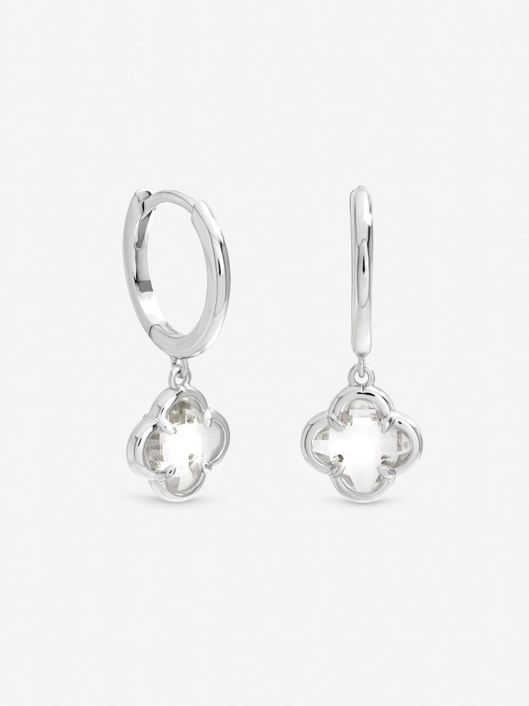 Inicio Sterling Silver Plated Crystal Clover Charm Huggie Hoops - Image 1 of 1