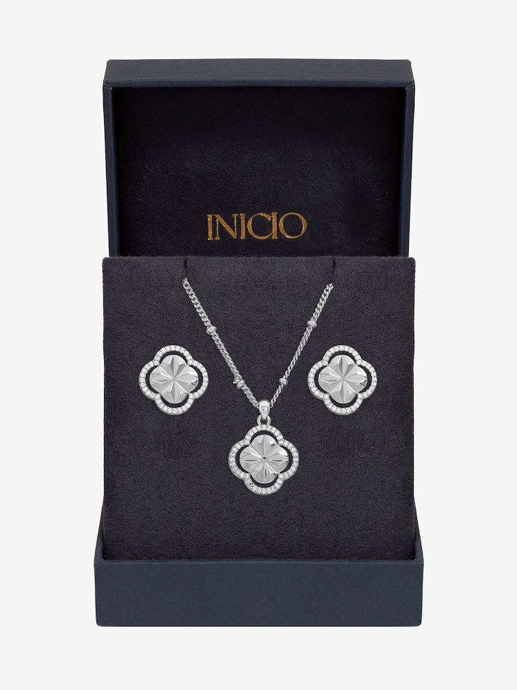 Inicio Silver Diamond Cut Clover Set - Gift Box - Image 1 of 2 Inicio Silver Diamond Cut Clover Set - Gift Box - Image 1 of 2