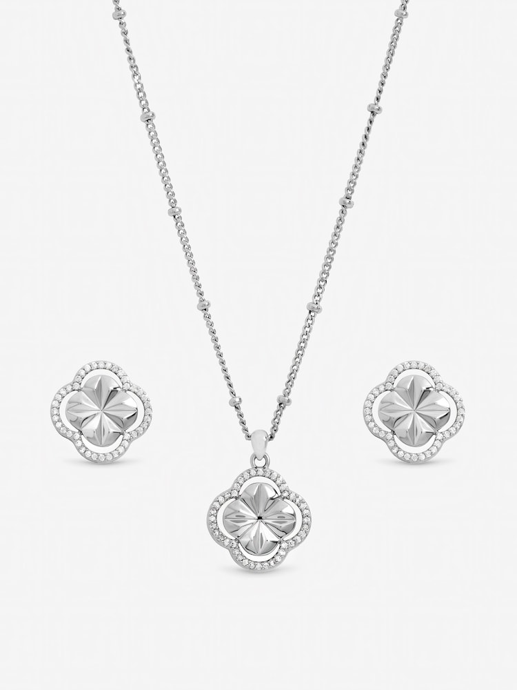 Inicio Silver Diamond Cut Clover Set - Gift Box - Image 2 of 2 Inicio Silver Diamond Cut Clover Set - Gift Box - Image 2 of 2