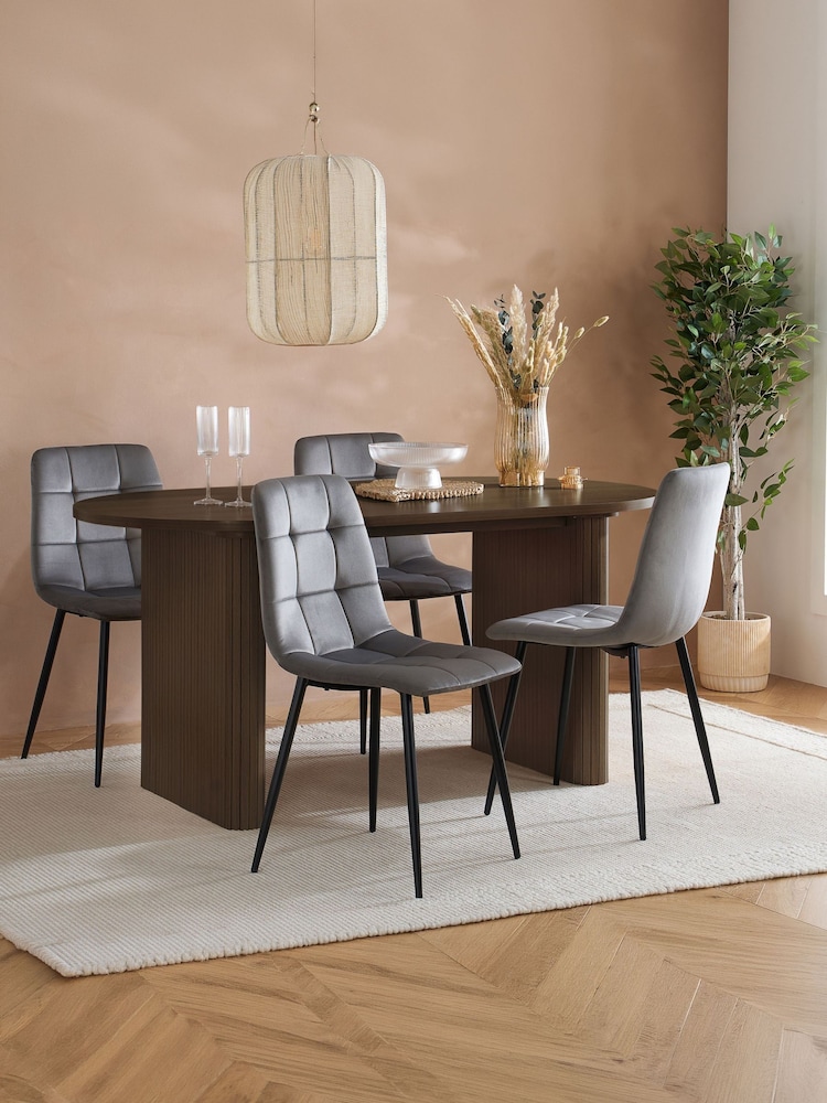 Birlea Walnut Axel Oval Fluted Dining Table With 4 Chairs - Image 1 of 5