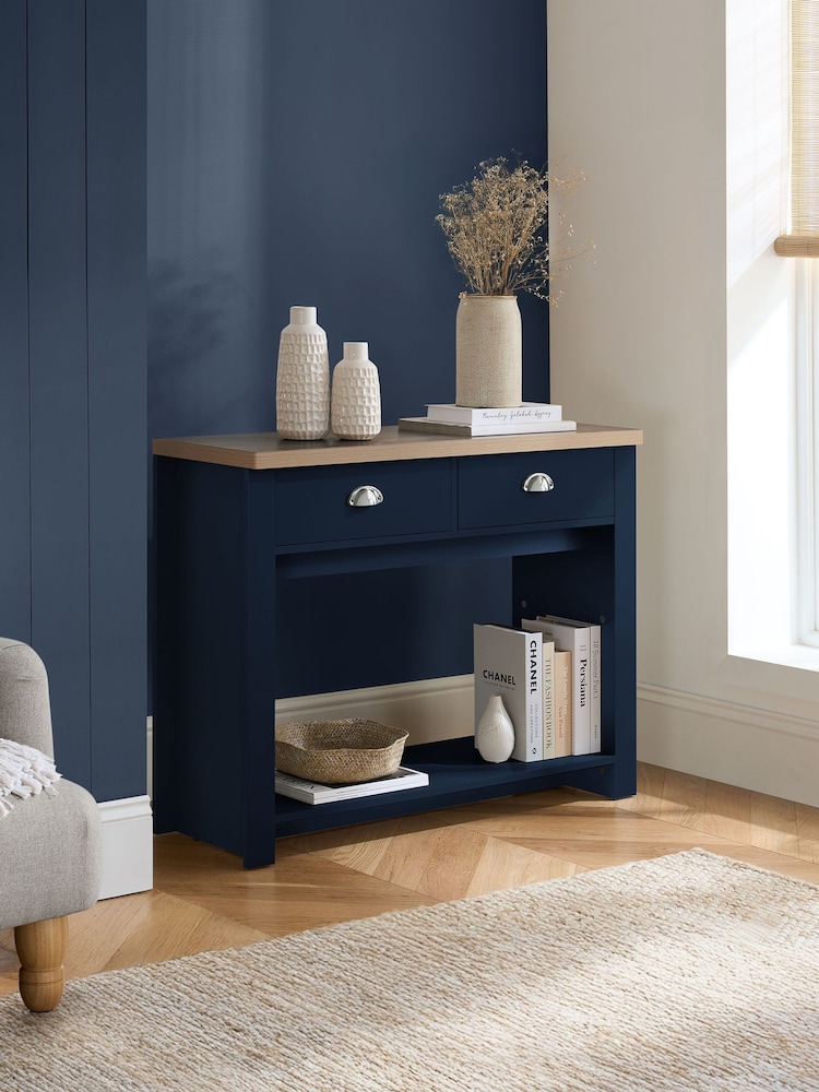 Birlea Navy Blue Highgate 2 Drawer Console Table - Image 1 of 5 Birlea Navy Blue Highgate 2 Drawer Console Table - Image 1 of 5