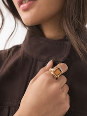Gold Tone Orange Resin Hammered Square Ring - Image 1 of 5