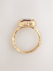Gold Tone Orange Resin Hammered Square Ring - Image 3 of 5
