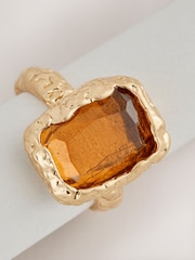 Gold Tone Orange Resin Hammered Square Ring - Image 4 of 5