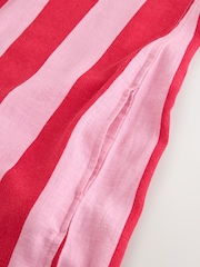 Pink/Red Stripe Linen Rich Square Neck Shift Mini Dress - Image 7 of 8