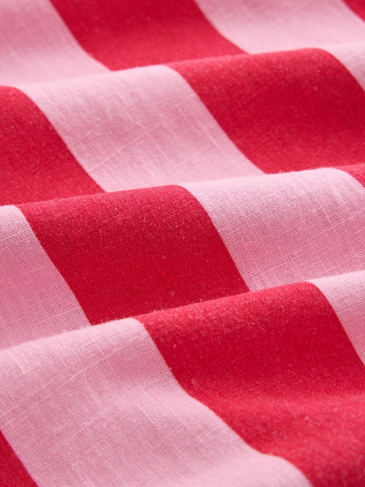Pink/Red Stripe Linen Rich Square Neck Shift Mini Dress - Image 8 of 8