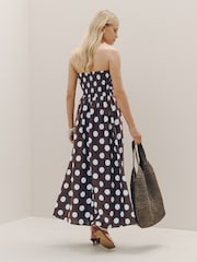 Chocolate Brown Polka Dot Ruched Bandeau Midi Dress - Image 4 of 8