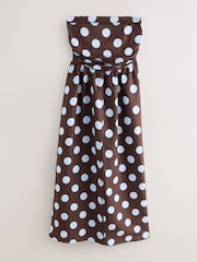Chocolate Brown Polka Dot Ruched Bandeau Midi Dress - Image 6 of 8