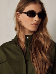 Khaki Green Short Sleeve Funnel Neck Jumpsuit - Image 4 of 7